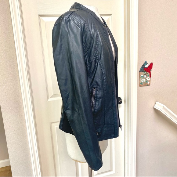 SEBBY COLLECTION Black Faux Leather Moto Jacket Medium - Picture 4 of 16